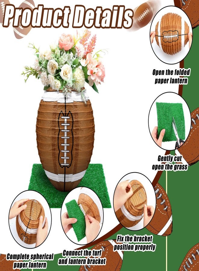 Rossesay 4 Pcs Football Table Centerpiece Decoration Paper Lantern Set with 4 Pcs Grass Squares Sports Game Lantern Faux Fake Grass Turf Patch Football Table Decor Birthday Party Supplies - Image 3